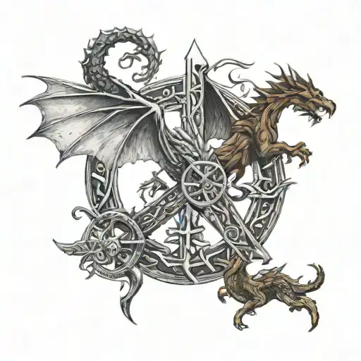 Nordic Rune And Dragons Flying