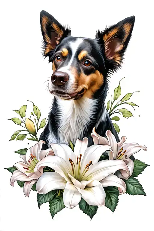 Dog And Roses With Lilies