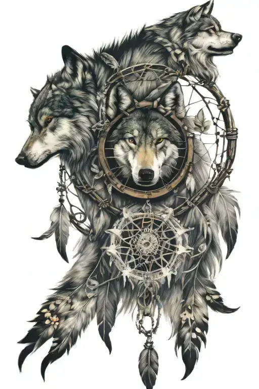 Wolf Dreamcatcher With Butterflies Clock Mechanism Intertwined