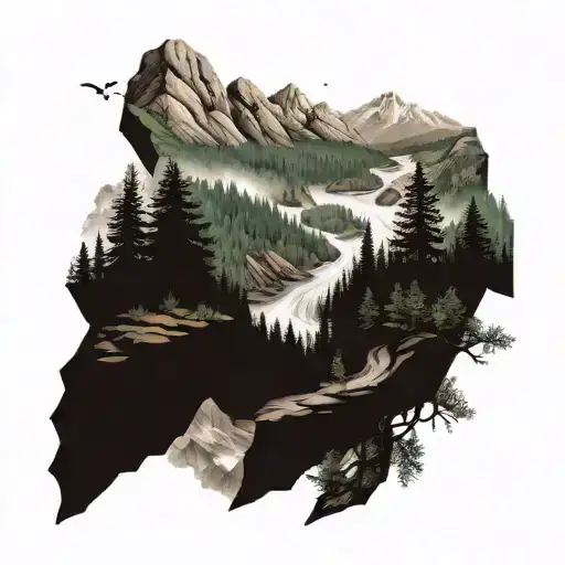 Forest River And Valley Intertwined With Eachother