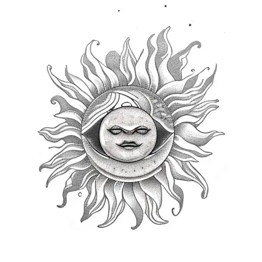 Sun And Moon With Roses And Sunflower