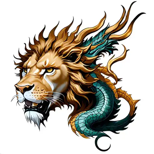 Lion And Dragon For Right Chest Right Arm