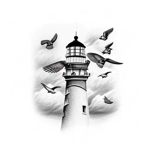 Birds Flying To A Lighthouse