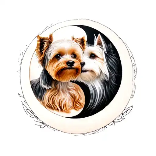2 Morkie Dogs In A Yin Yang Symbol Intertwined