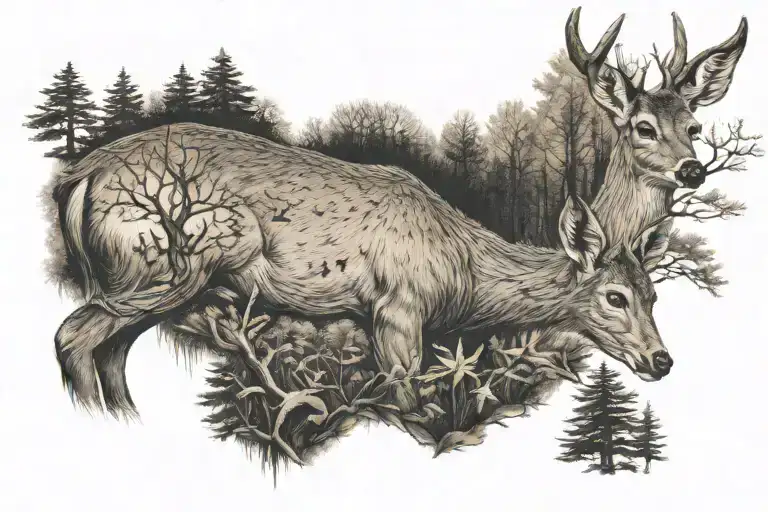 Detailed Roe Deer Surrounded By Forest And A Star View