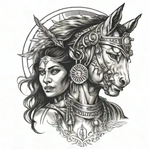 Saturn Face Of Indian Woman And Horse