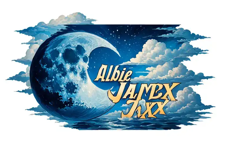 The Name Albie Jaxx With A Blue Moon And Clouds