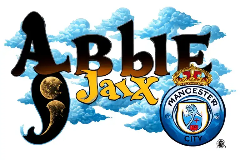 The Boys Name Albie Jaxx With A Blue Moon And Clouds In Manchester City Fc Colours