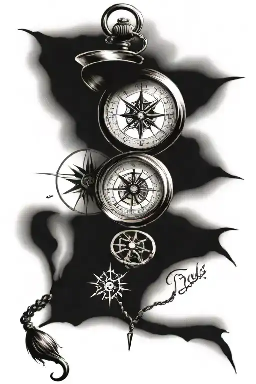 Compass Rose With Pocket Watch