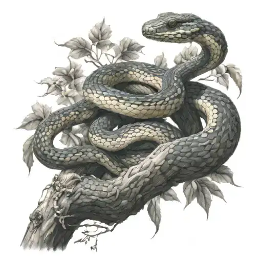 Snake On A Tree Looking Down At Baby Reaching For The Snake