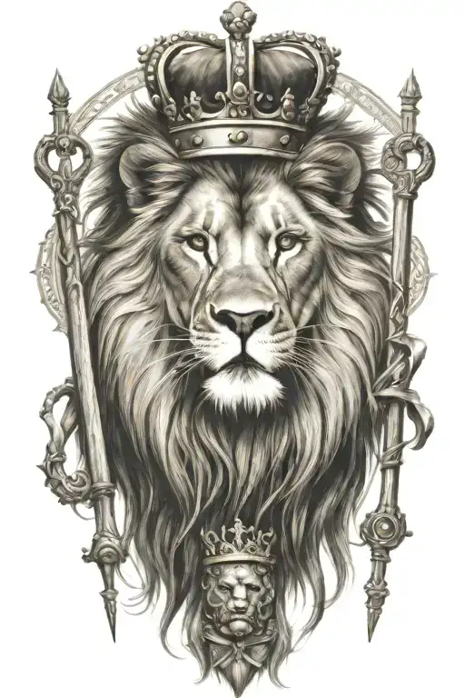 Lion And Lanb Rod And Staff Beside Them And A Crown On There Head