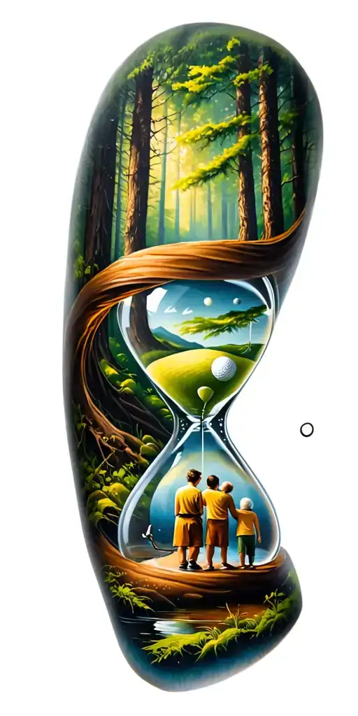 Forest And Family And Hour Glass And Infinity And Golf And Father With 3 Kids