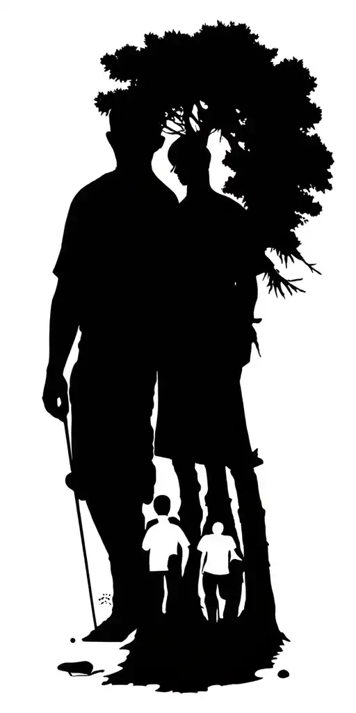 Father With 3 Kids And Golf And Forest And Family Tree And Hour Glass