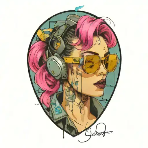 Cyberpunk Inspired Tattoo Lady With Sunglasses