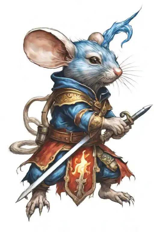 A Fierce Warrior Mouse Wielding A Fiery Sword And Blue Shield In Battle