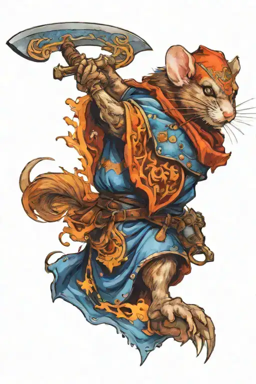 A Fierce Warrior Mouse Wielding A Fiery Sword And Blue Shield In Battle