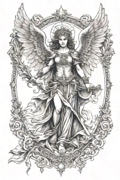 St Michael Archangel Female Angel Front View With Face Going Down