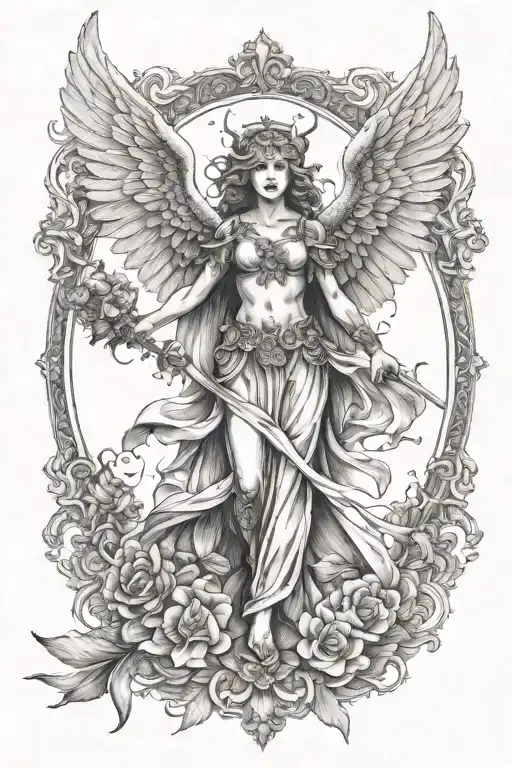 Femele Angel Kissed With Devil Man Falling