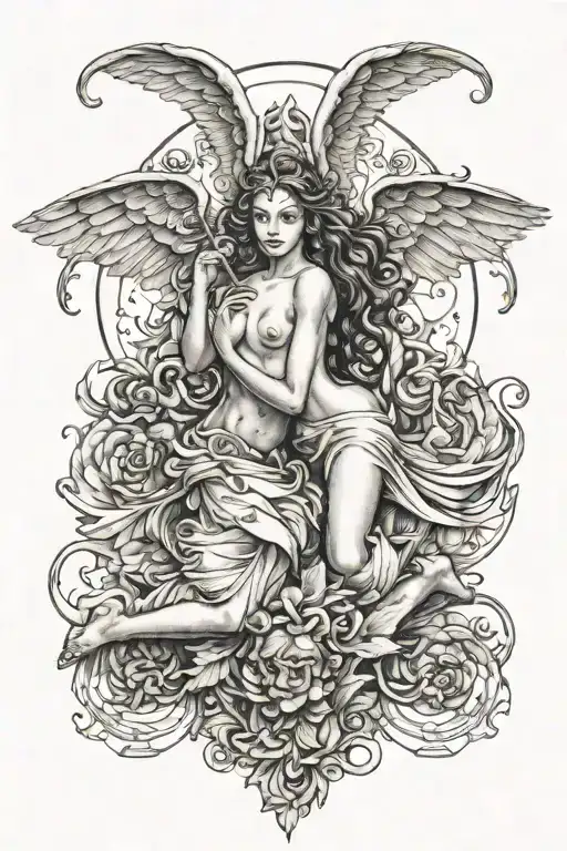 Femele Angel Kissed With Devil Man Falling