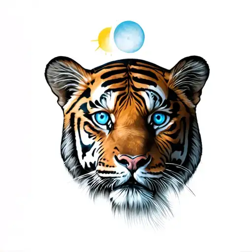 Tiger With Blue Eyes And Sun Background