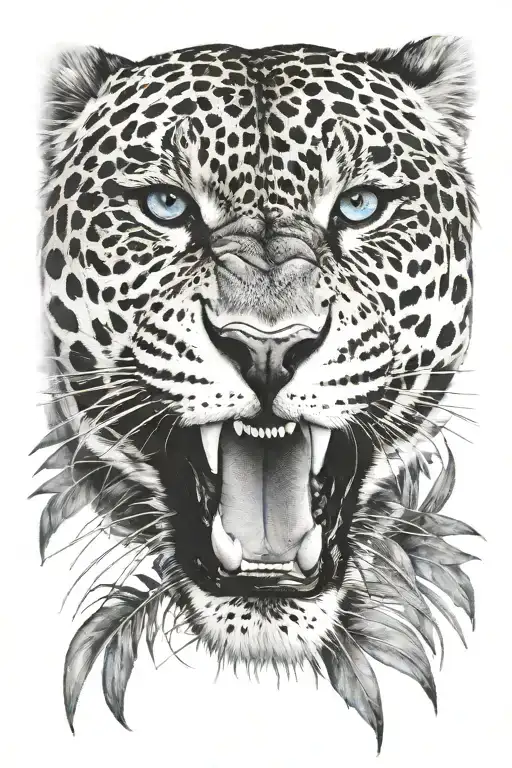 Jaguar Mouth Open Blue Eyes Jungle Background