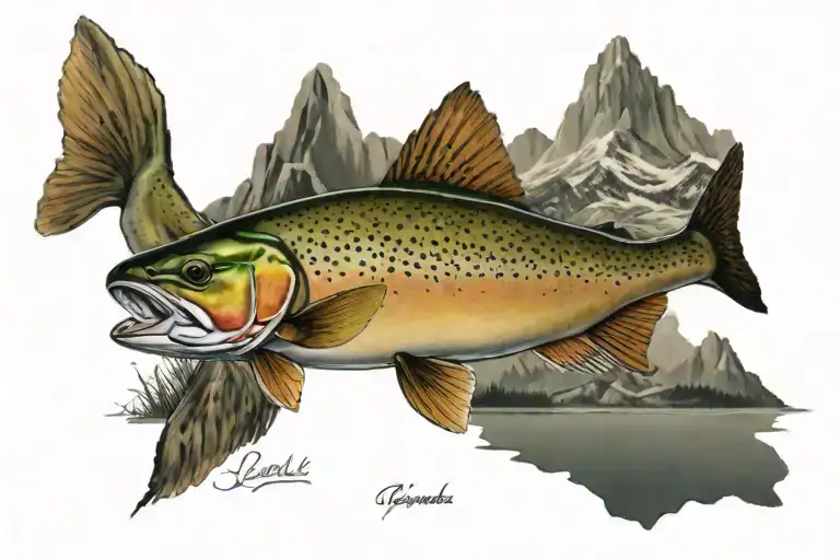 Greenback Cutthroat Trout With Mountains And A Fishing Quote