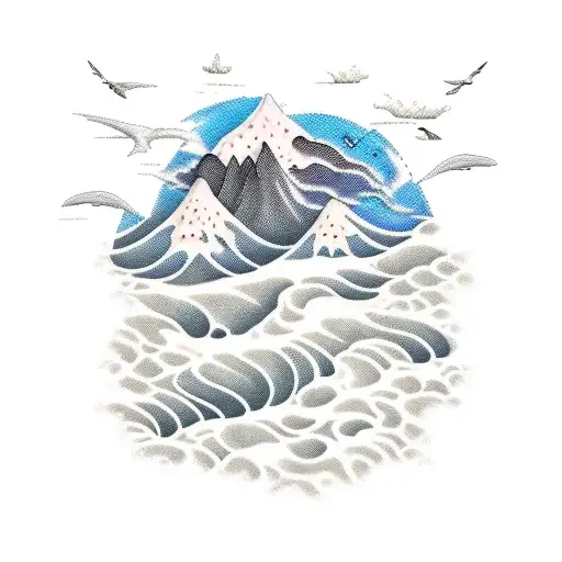 Beach And Montain With Waterfall