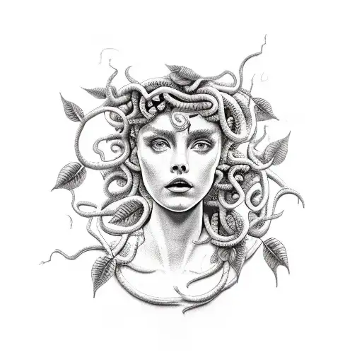 Medusa With Leaves And Vines Greek Style
