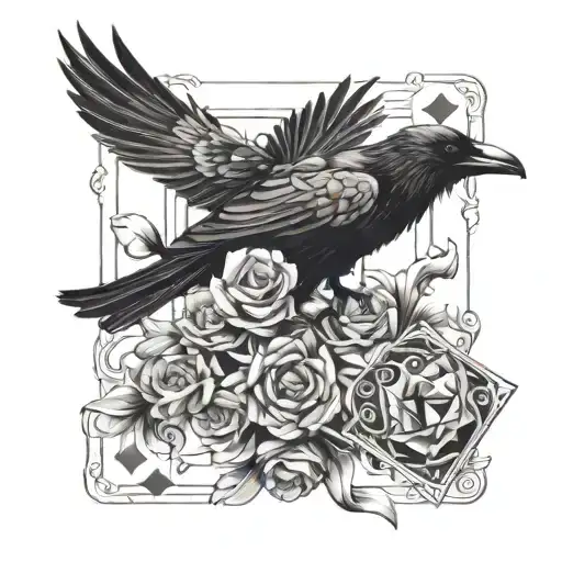 Raven With Cards 7 And Card 2 Koi Fish