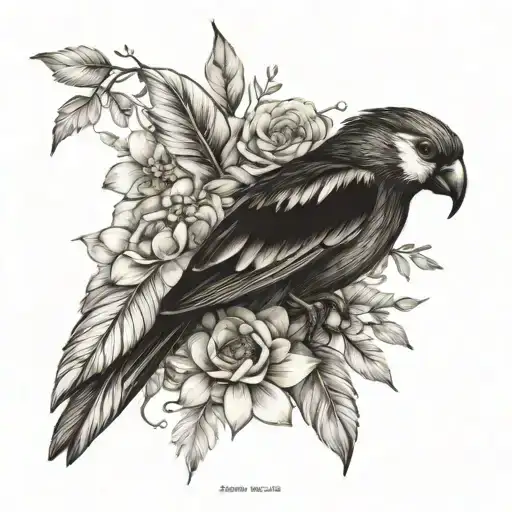 A Beautiful Bouquet Of Flowers Intertwined With Delicate Bird Feathers