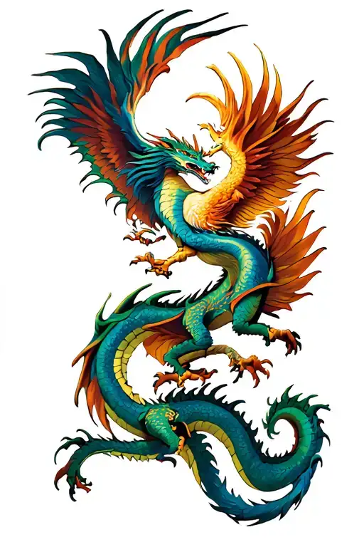 Dragon And A Phoenix Fighting Each Other