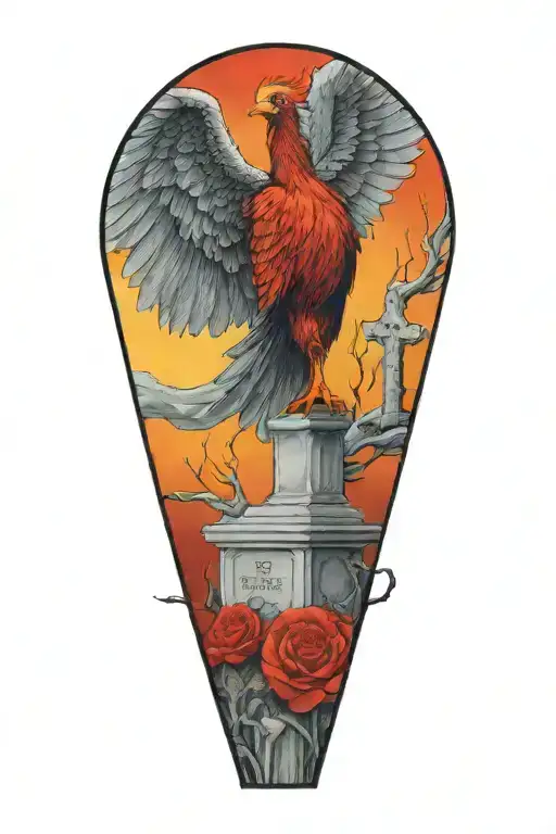 A Phoenix Sitting On A Grave Stone In A Graveyard Filled