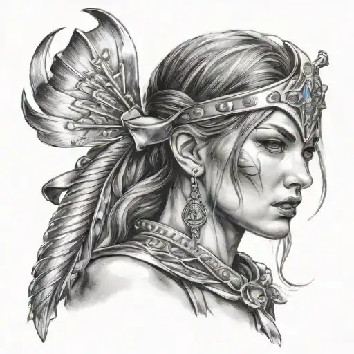 Warrior Woman Face With A Bow In Her Hand