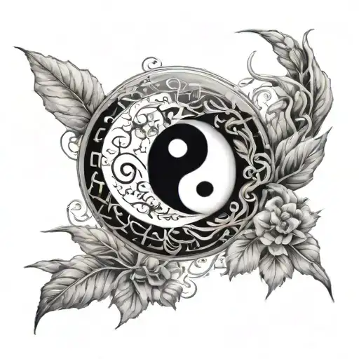 Tattoo Based On Yin And Yang With A Nature Theme And The Date 12-04-2006