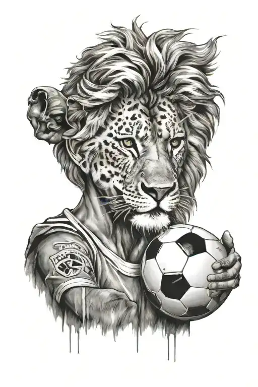 Boy With Soccer Ball And Lion Face