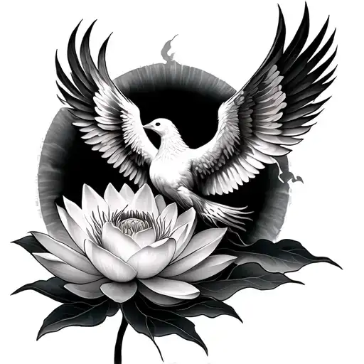 Phoenix Bird Above A Lotus Flower Blooming
