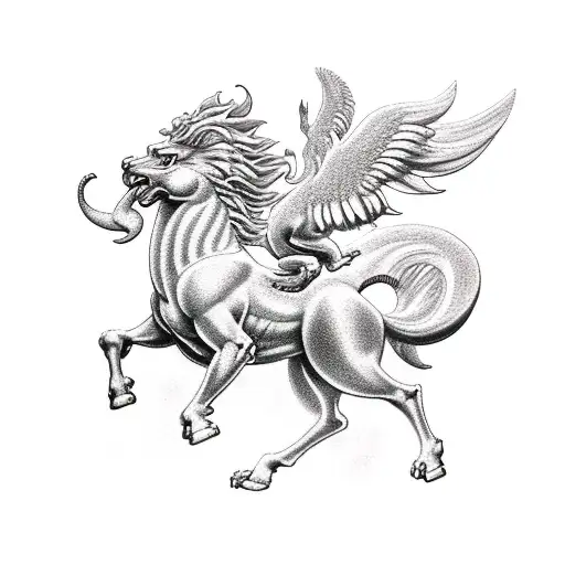 Hercules And Pegasus With A Japanese Dragon And Smoke In The Background