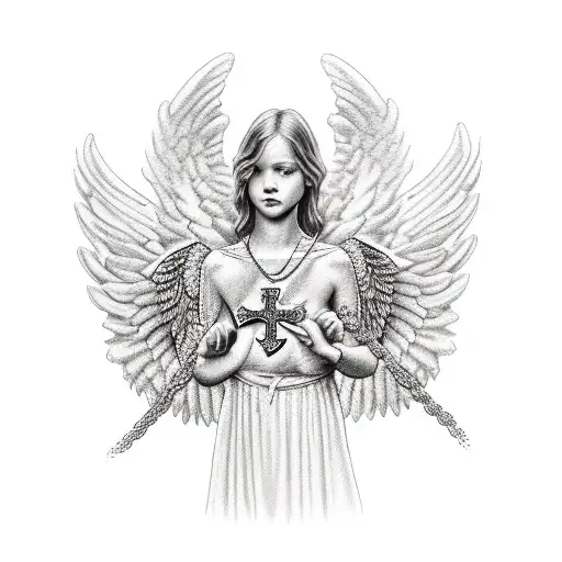 Angel Holding Chain With Cross