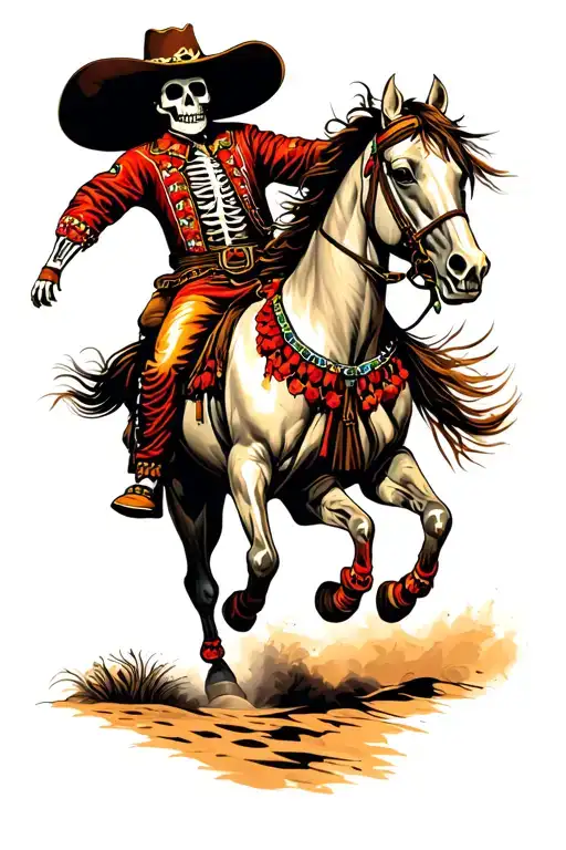 Close Up Of A Mexican Skeleton Charro Riding A Horse
