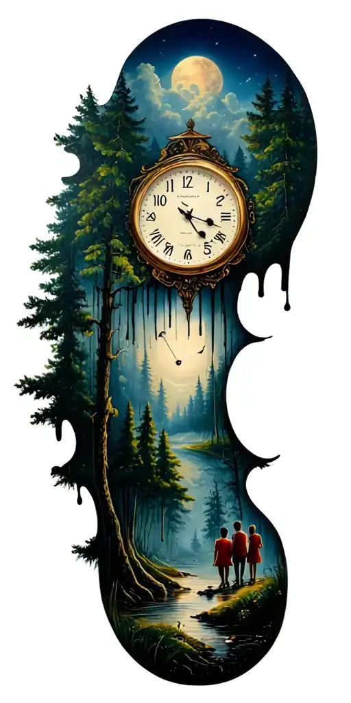Salvador Dali Melting Clock And Forest Scene And Family And Golf