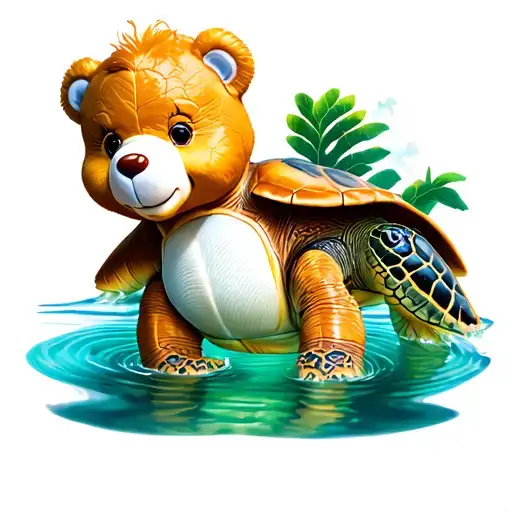 Carebear With Turtle Swimming