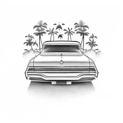 Lowrider Car With Buildings And Palms