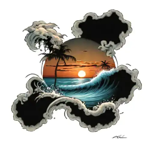 Ocean Waves Sunset Sky