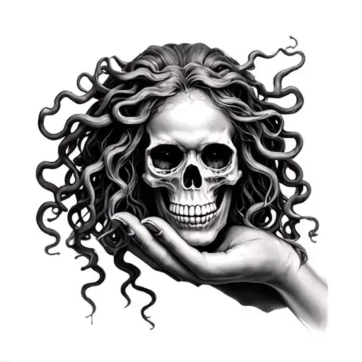 Female Medusa With A Skull In Hand