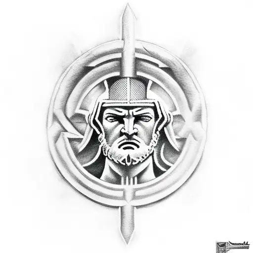 Spartan Warrior With Sheild And Greek Key Symbol Border
