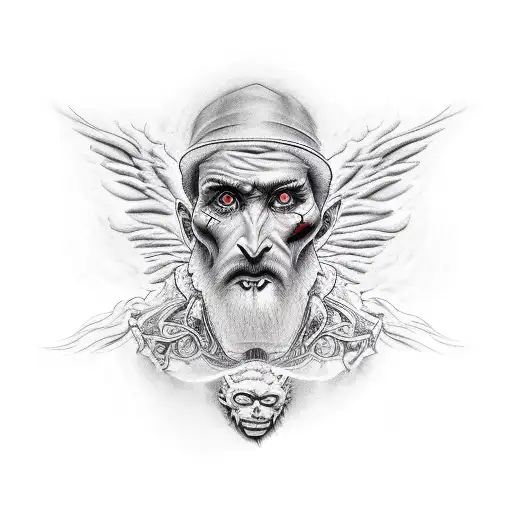 Man Face Against Demons And Angels Pain