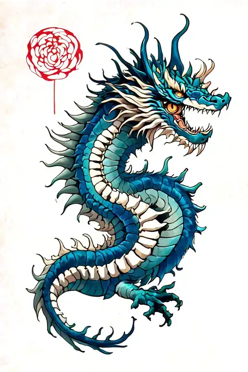Japanese Dragon With Spine Bones Emerging
