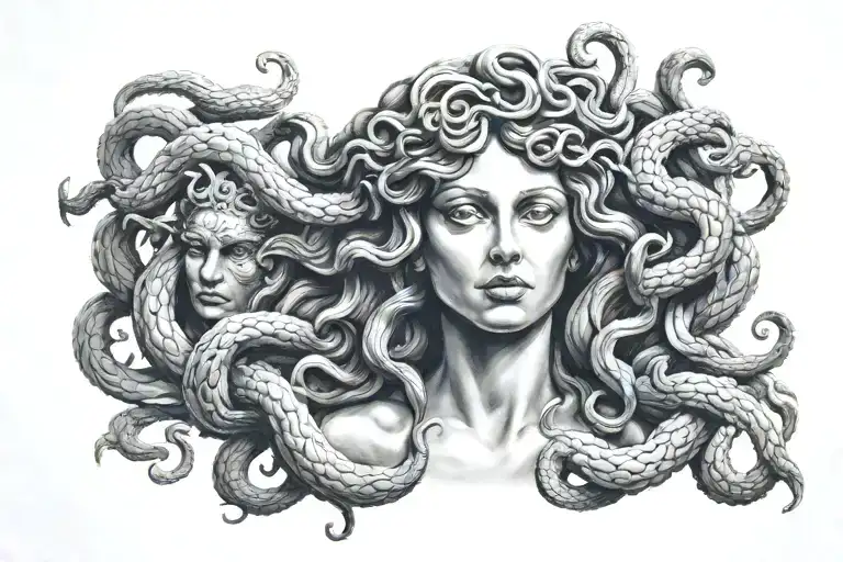 Medusa Greek Mythology Holding A Human Mask