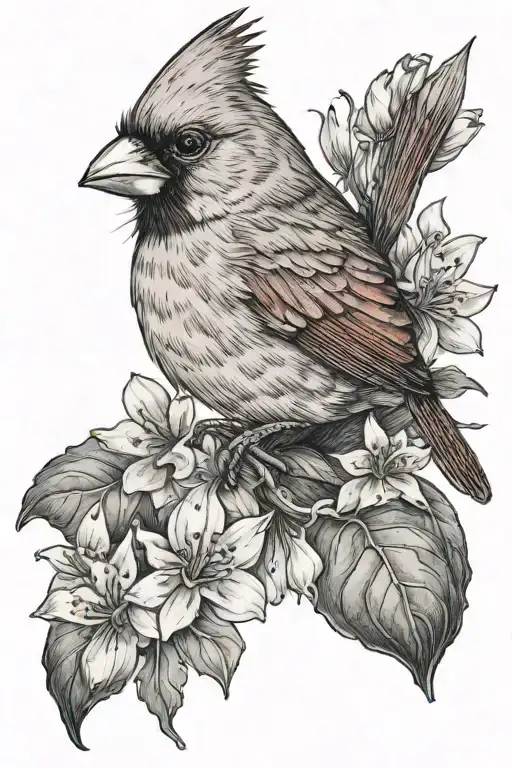 Cardinal With Flowers And A Frog