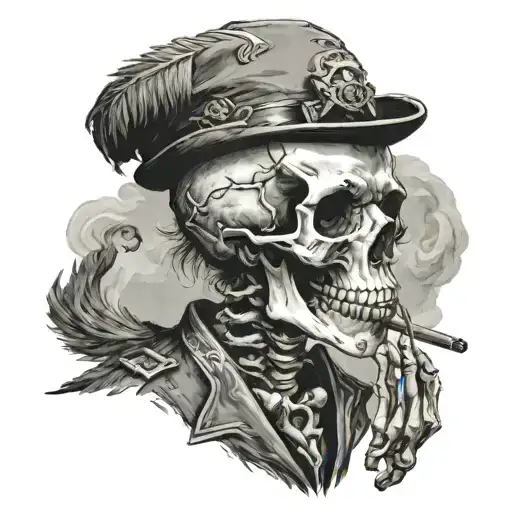 Van Gogh Smoking Skeleton Wearing Eagle Headdress